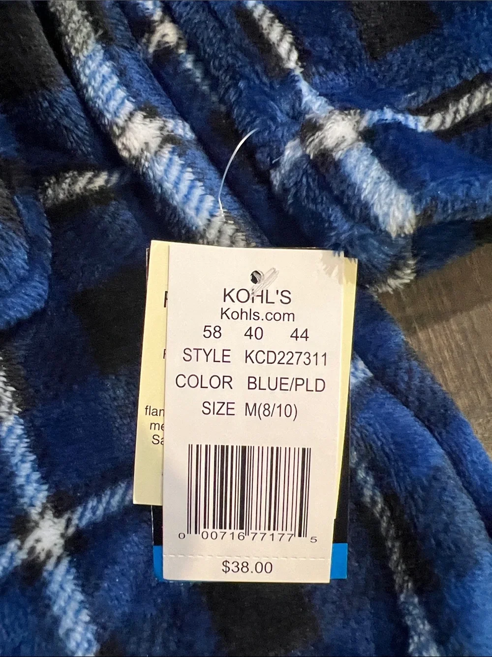 Cuddl Duds Blue Plaid Fleece Top Boys Size-M (8/10)